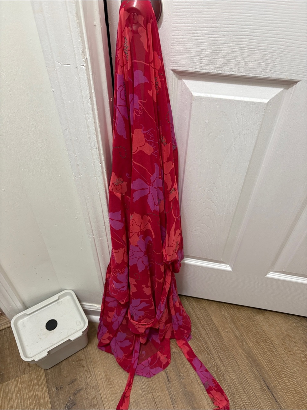 Victoria's Secret Red robe with Pink and Purple Floral Print
